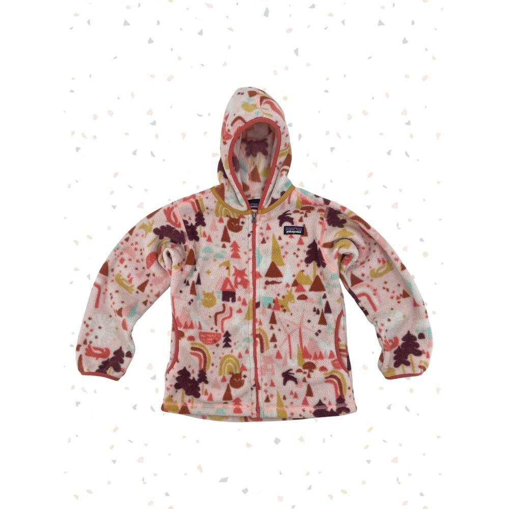 Patagonia Synchilla Pink Fleece Woodland Print Hoody Full Zip Up Jacket Size 5T